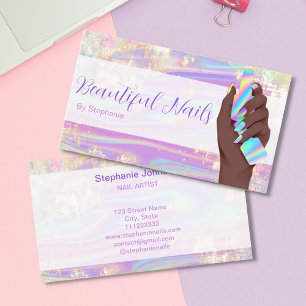 Afro American Glitter Holographic Opal Nail Salon Business Card