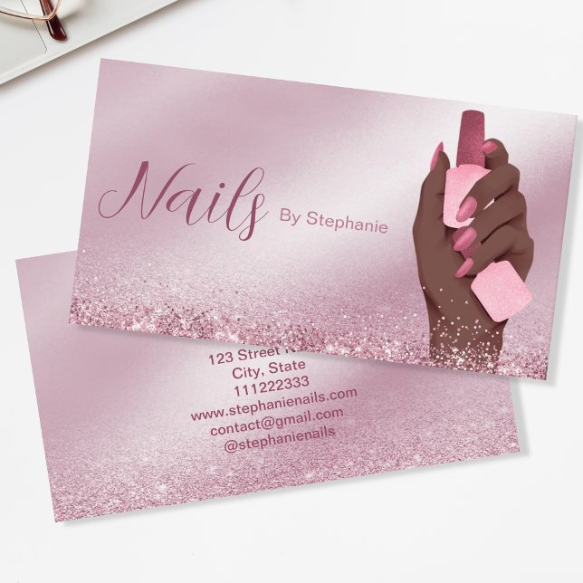 Afro American Glitter Nail Artist Manicure Beauty Business Card (Creator Uploaded)