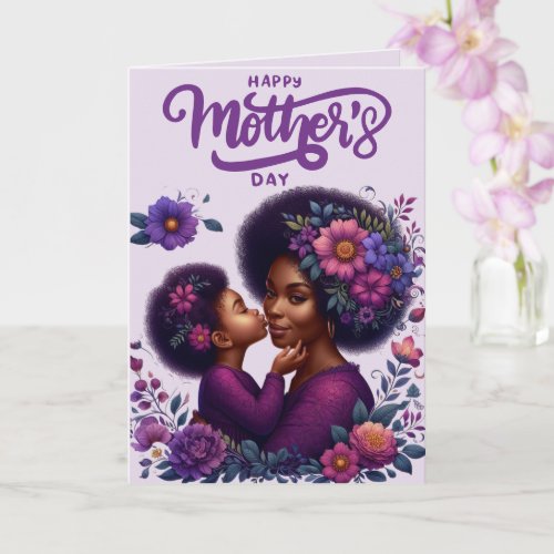 Afro American Mama  Daughter Purple Mothers Day Card