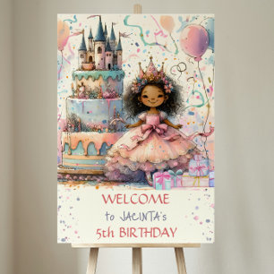 Afro American princess 5th Birthday Castle cake Poster