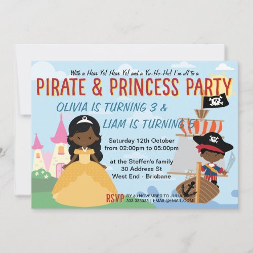 Afro American Princess and Pirate Invitation