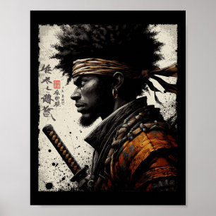 Afro American Samurai Vintage African Bushido Warr Poster