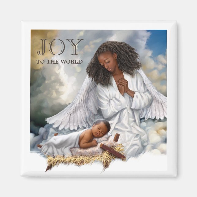 Afro Angel and Baby Jesus Christmas Magnets (Front)