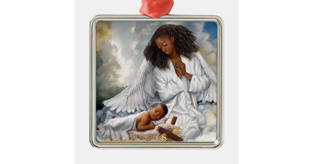 Afro Angel And Baby Jesus Christmas Ornaments Zazzle Com