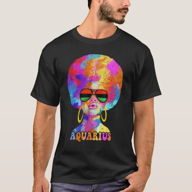 Afro Aquarius Queen African American Black Women B T-Shirt (Front)