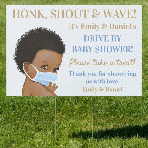 Afro Baby Boy Wearing Mask Drive By Baby Shower Sign