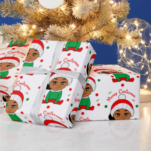 Afro Baby Girl Puffs Christmas  African American Wrapping Paper