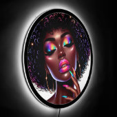 Afro Beauty Faux Holographic Hair & Nail Salon LED Sign (Angle)