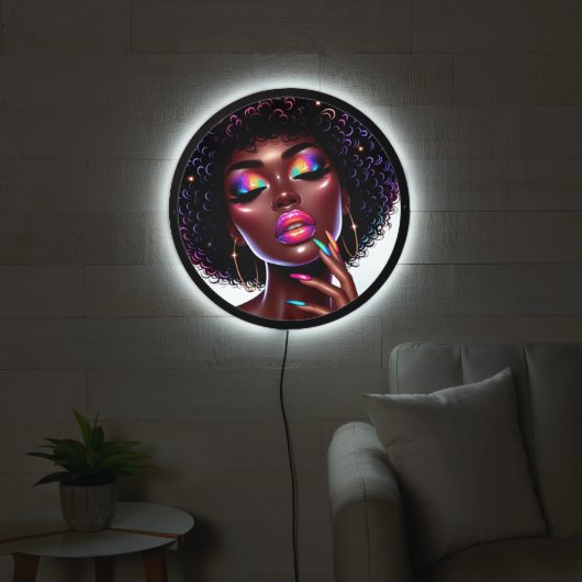 Afro Beauty Faux Holographic Hair & Nail Salon LED Sign (Living Room)