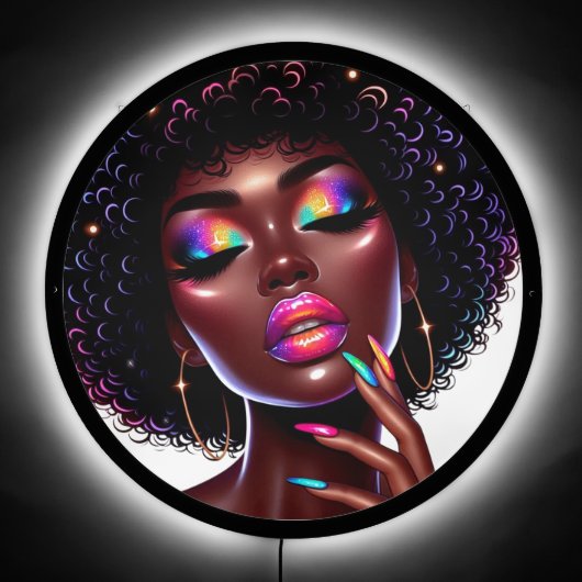 Afro Beauty Faux Holographic Hair & Nail Salon LED Sign (Front)