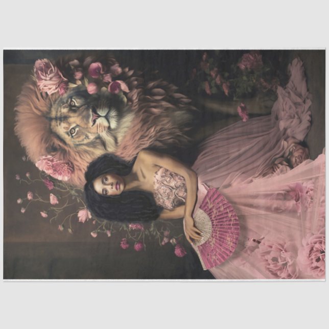 Afro Beauty Floral and Lion feminine Portrait  Tissue Paper (Front)