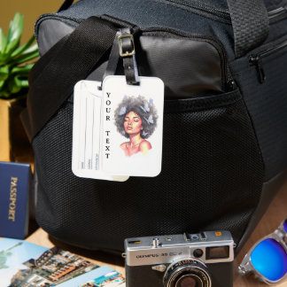 Afro Beauty with Butterflies – Watercolor Portrait Luggage Tag