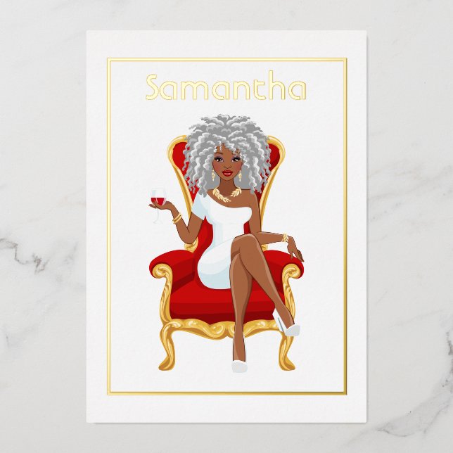 Afro Birthday Party Foil Invitation (Front)