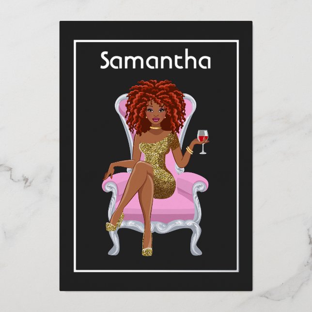 Afro Birthday Party Foil Invitation (Front)