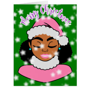 Afro Black  Girl in Snowy Holiday Christmas Cards