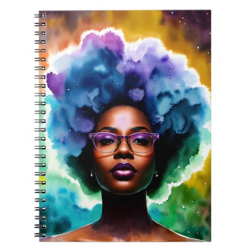 Afro Black Woman In Glasses Galaxy Art Notebook