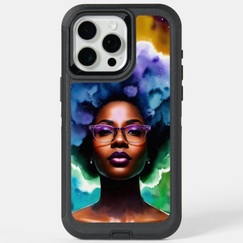 Afro Black Woman In Glasses Galaxy Art iPhone 15 Pro Max Case