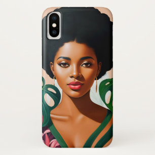 Afro Black Woman Monstera Deliciosa Botanical iPhone X Case