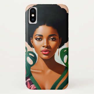 Afro Black Woman Monstera Deliciosa Botanical iPhone X Case