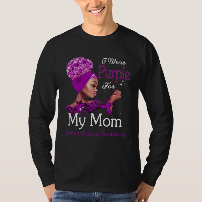Afro Black Woman Purple For Mom Crohns Disease Awa T-Shirt (Front)