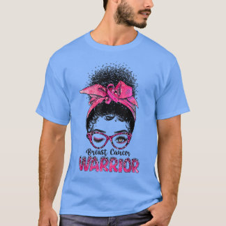 Afro Black Women Breast Cancer Awareness Messy Bun T-Shirt