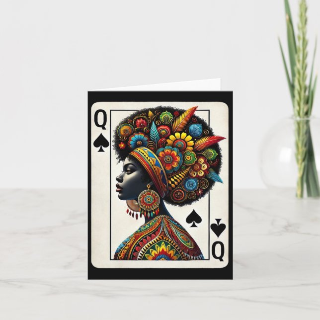 Afro Black Women Queen Spades African Roots Black  Card (Front)