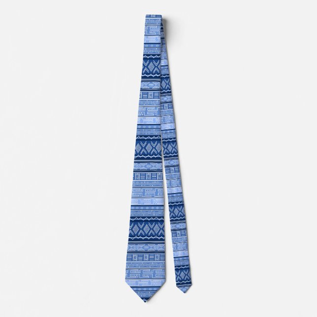 Afro Blue Modern Tribal Print Neck Tie (Front)