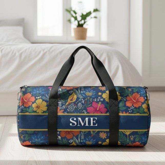 Afro Bohemian Monogram Floral Duffle Bag (Afro Bohemian Floral monogram Duffle Bag)