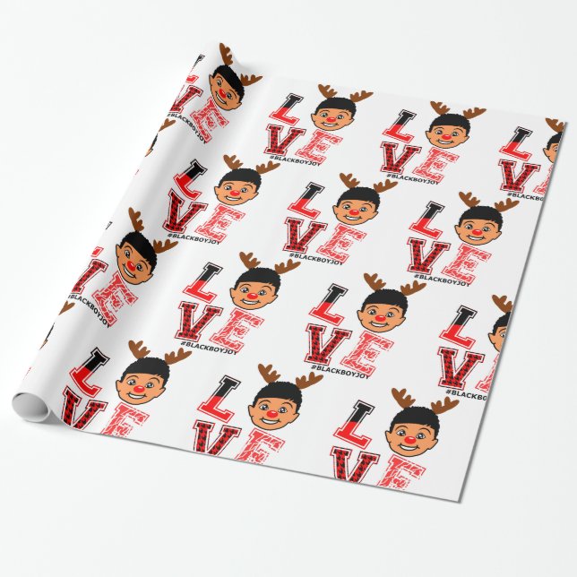 Afro Boy Christmas Gift wrap, Red nose Reindeer Wrapping Paper (Unrolled)