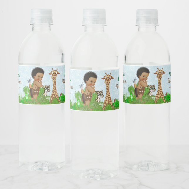 Afro Boy Safari Baby Shower Water Bottle Labels (Bottles)