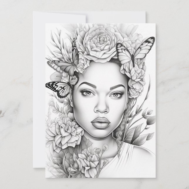 Afro Butterfly Beauty | Color Your Own Postcard (Front)