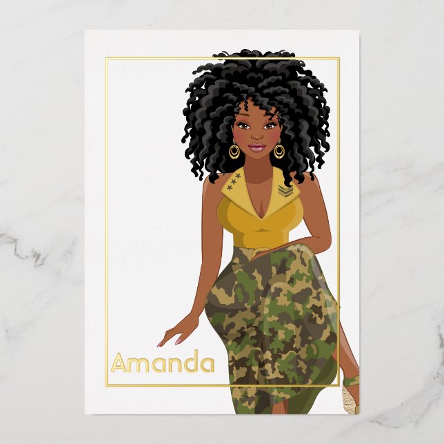 Afro Camo Girl Birthday Party Foil Invitation (Front)