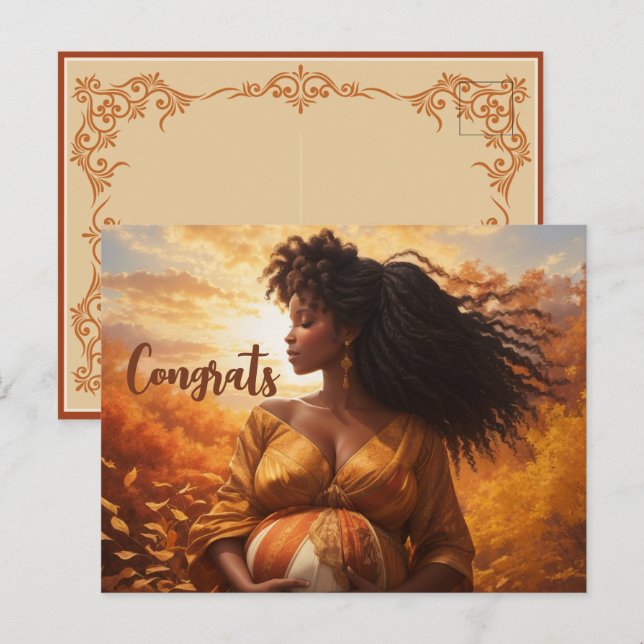 Afro-Centric Woman Pregnancy Congratulations Postcard (Front/Back)