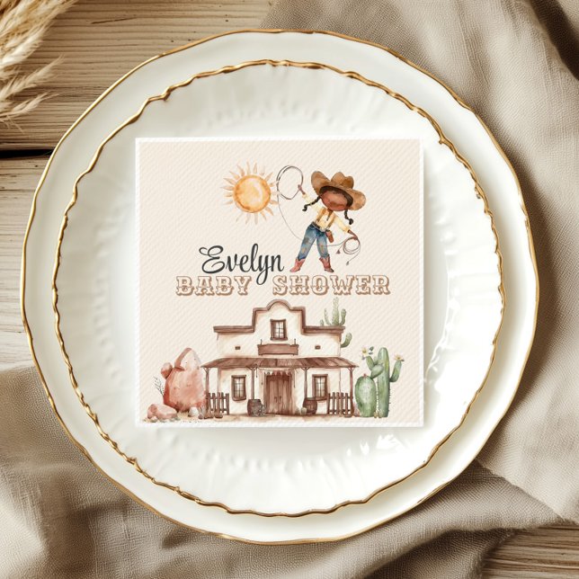 Afro Cowgirl Western Girl Ranch Cactus Baby Shower Napkins (Creator Uploaded)