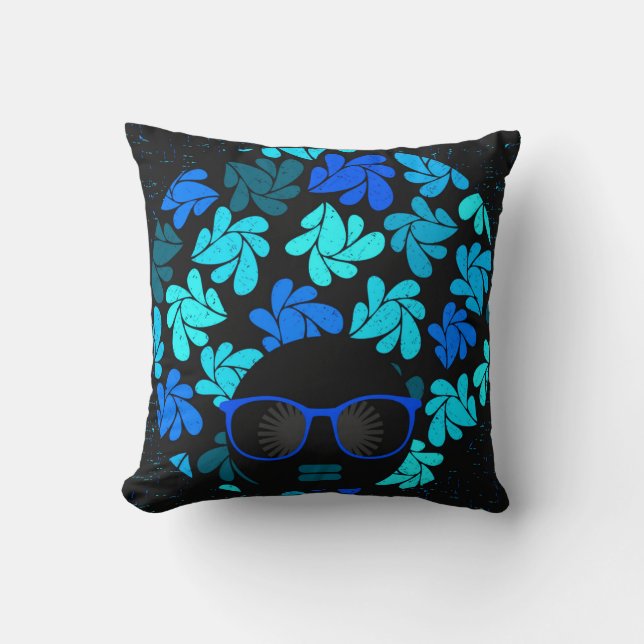 Afro Diva Blue  Throw Pillow (Front)
