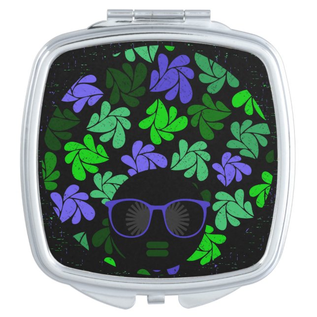 Afro Diva Green & Blue Compact Mirror (Front)