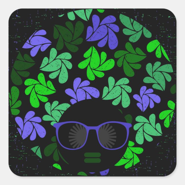 Afro Diva Green & Blue Square Sticker (Front)