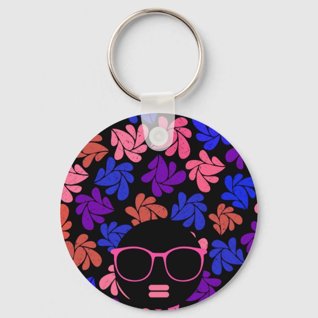 Afro Diva Pink Lavender Blue Keychain (Front)
