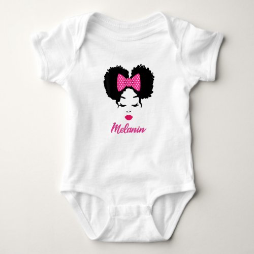 Afro Diva Pink Lips Bow Tie Black Girl Magic Puffs Baby Bodysuit