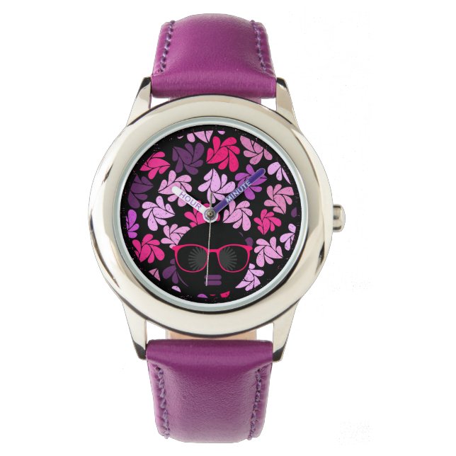 Afro Diva Pink Purple Lavender Watch (Front)