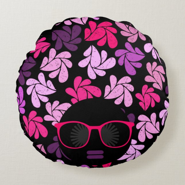 Afro Diva Pink Round Pillow (Front)