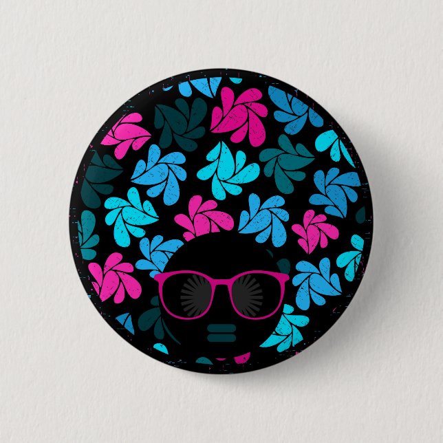 Afro Diva Turquoise & Hot Pink Button (Front)