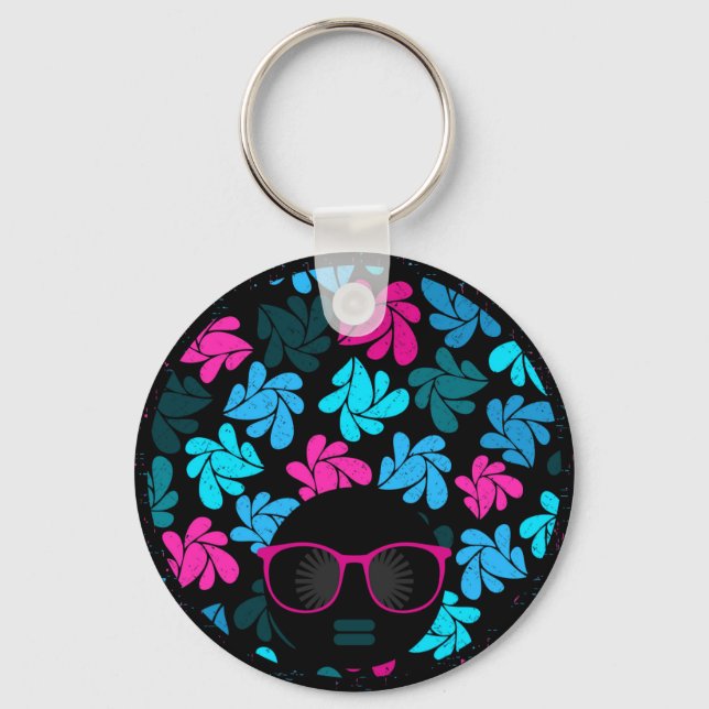 Afro Diva Turquoise & Hot Pink Keychain (Front)