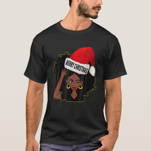 Afro Diva Winking Eye Merry Christmas Melanin Quee T_Shirt