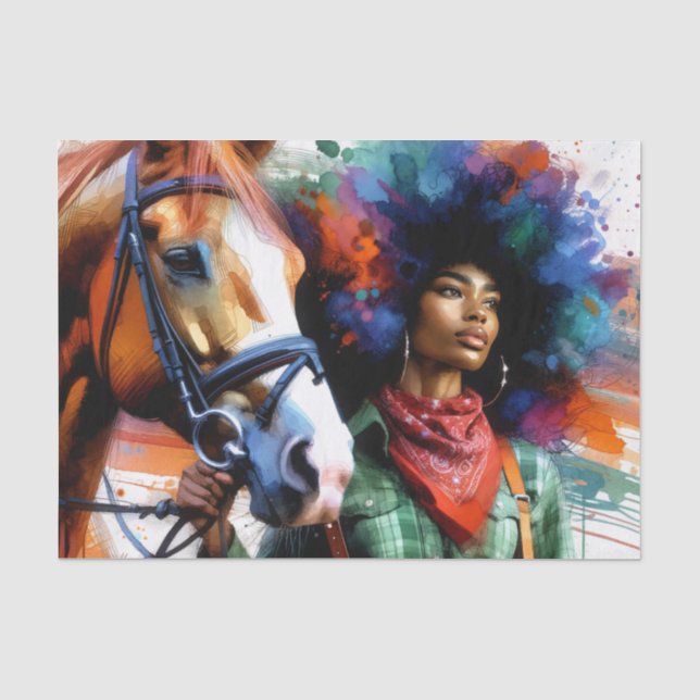 Afro Equestrian Woman - Western Horse Rider II Tissue Paper (Front)