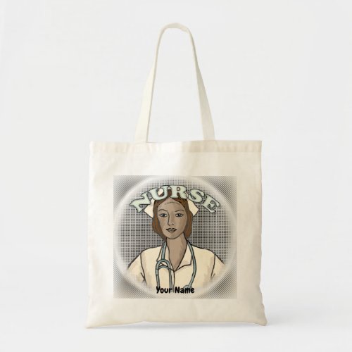 Afro Female Nurse custom name tote bag