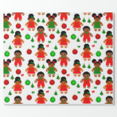 Afro Gingerbread Kids Christmas Cookie Wrapping Paper (Flat)