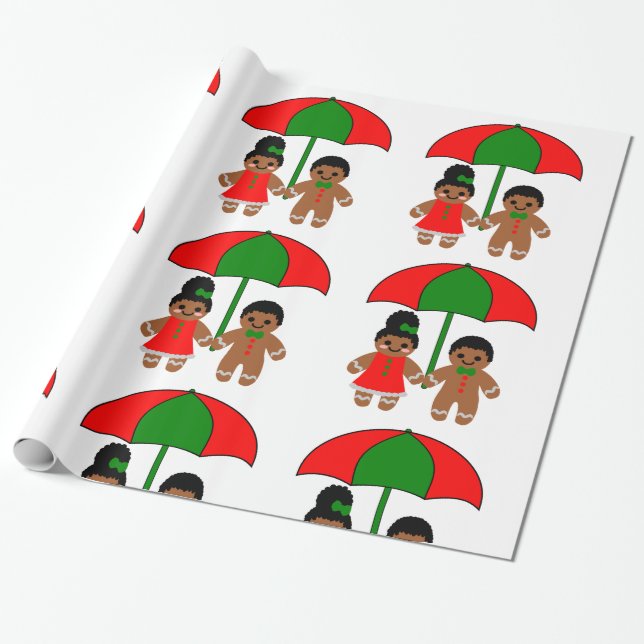 Afro Gingerbread man Christmas Gift wrapping paper (Unrolled)