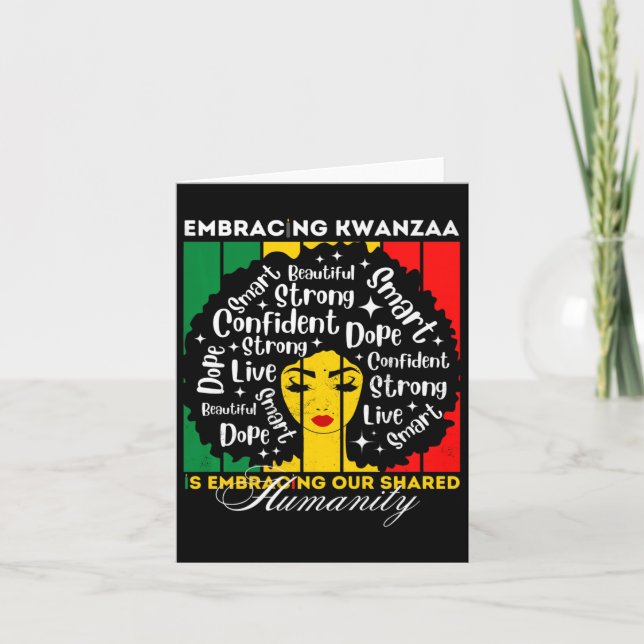 Afro Girl Embracing Kwanzaa Is Our Shared Humanity Card (Front)