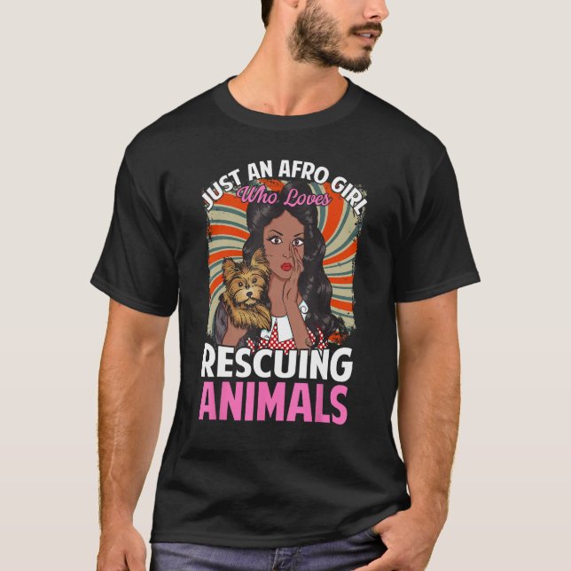 Afro Girl Loves Rescuing Animals Shelter Rescue Vo T-Shirt (Front)